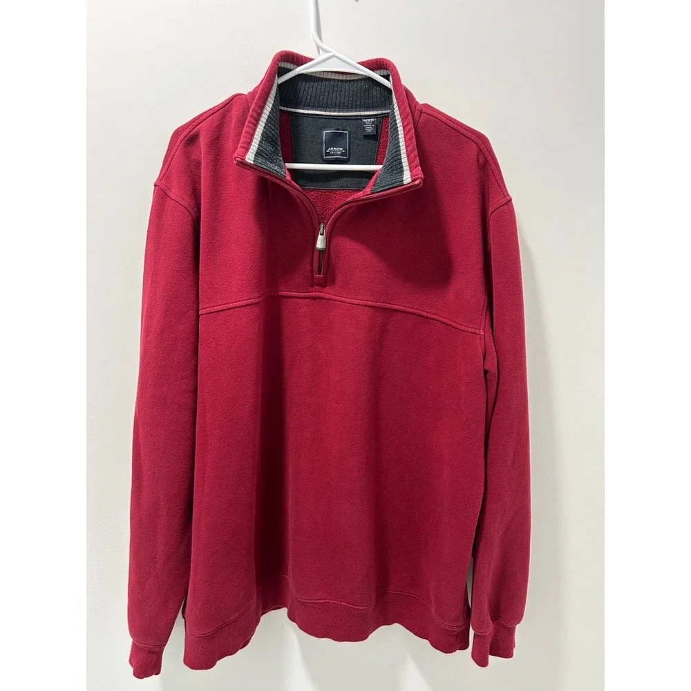 Arrow USA 1851 Mens Red Quarter Zip Fleece Pullover Sweatshirt Size XL
